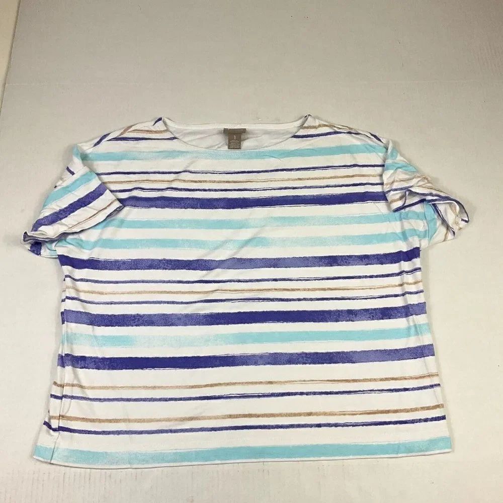 Chicos Womens T-Shirt Striped Shirt Shirt Short Sleeve Tee Casual Top 1 M Medium